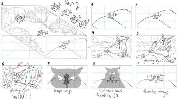 Multibird storyboard Owl scene