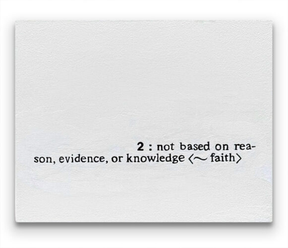 Painting with text resembling a dictionary definition on a seapearl white background.