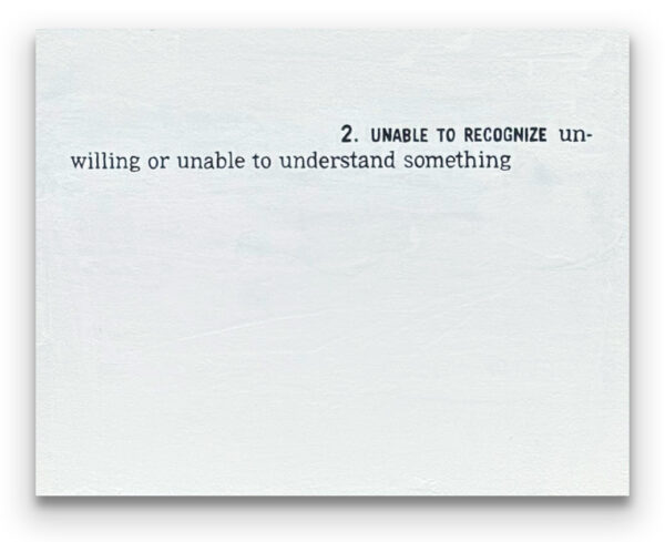 Painting with text resembling a dictionary definition on a seapearl white background.