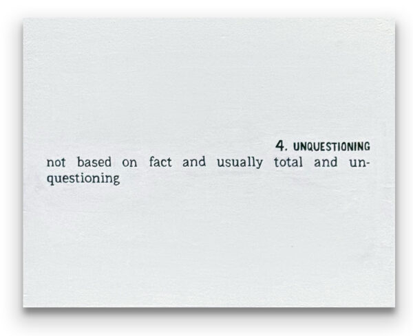 Painting with text resembling a dictionary definition on a seapearl white background.